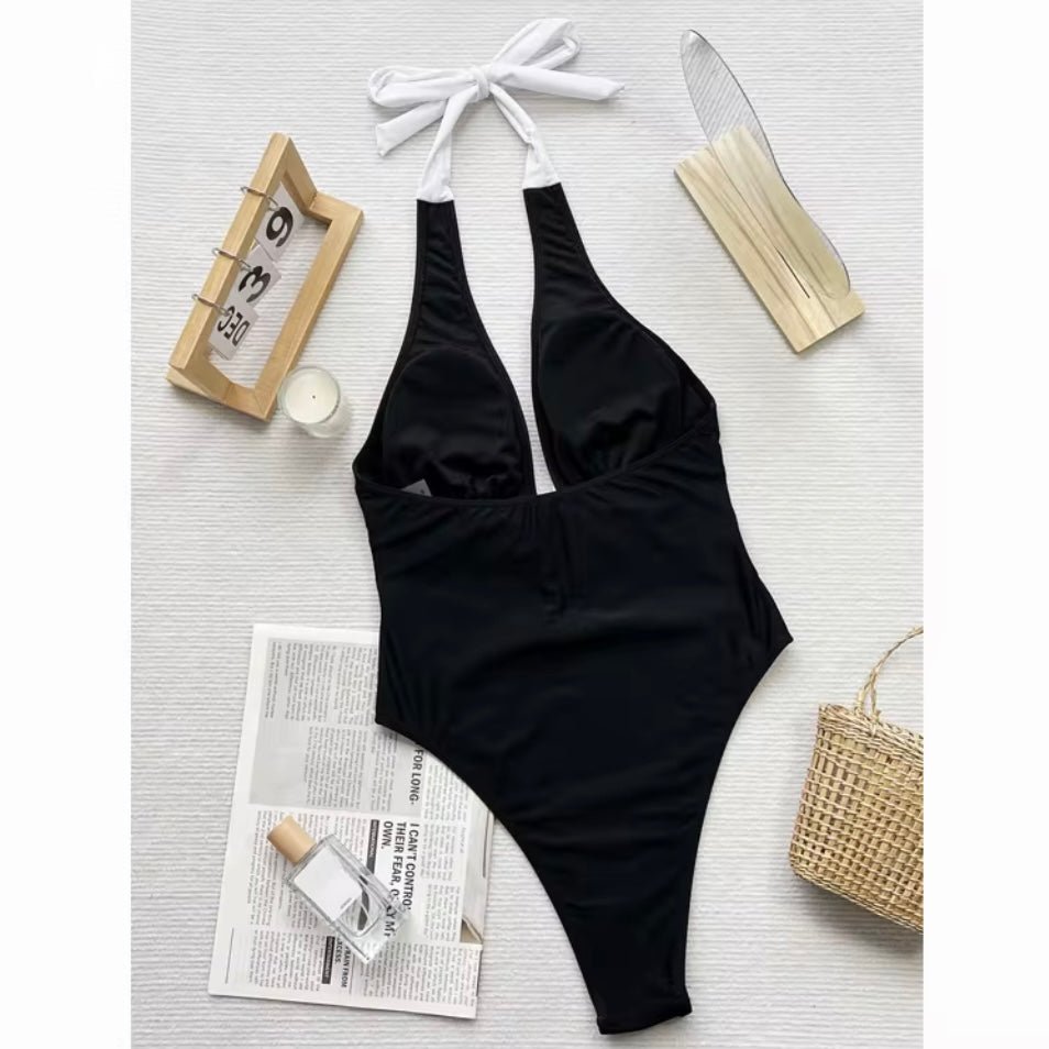 Women’s Big Cute Bow Tie Front Deep V Neck Plunge Monokini Beachwear Backless Pad Sexy Lady High
Leg One Piece Swimsuit