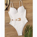 Sexy Women’s Cute Belt Style High Leg Pluge Effect Swimsuit