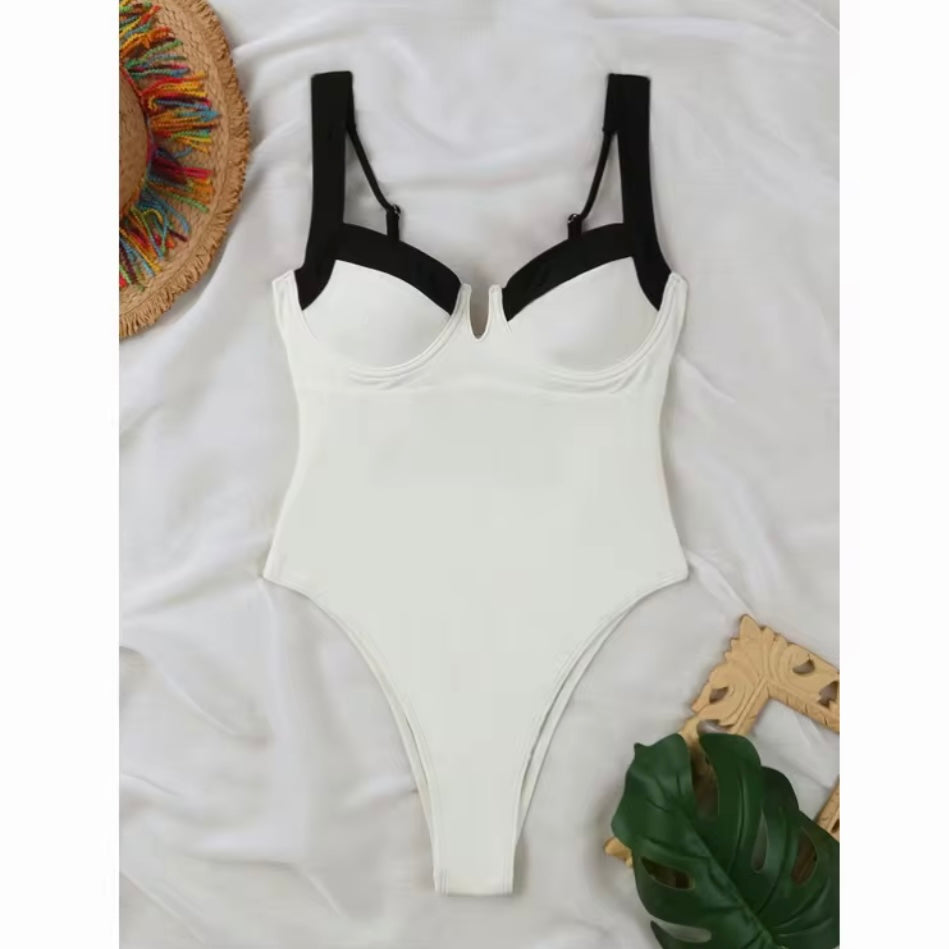 Two Colour Monochrome Hot Sell One Piece
Monokini Solid Colour Push up Plunge Sexy Backless Knot Tie Swimsuit