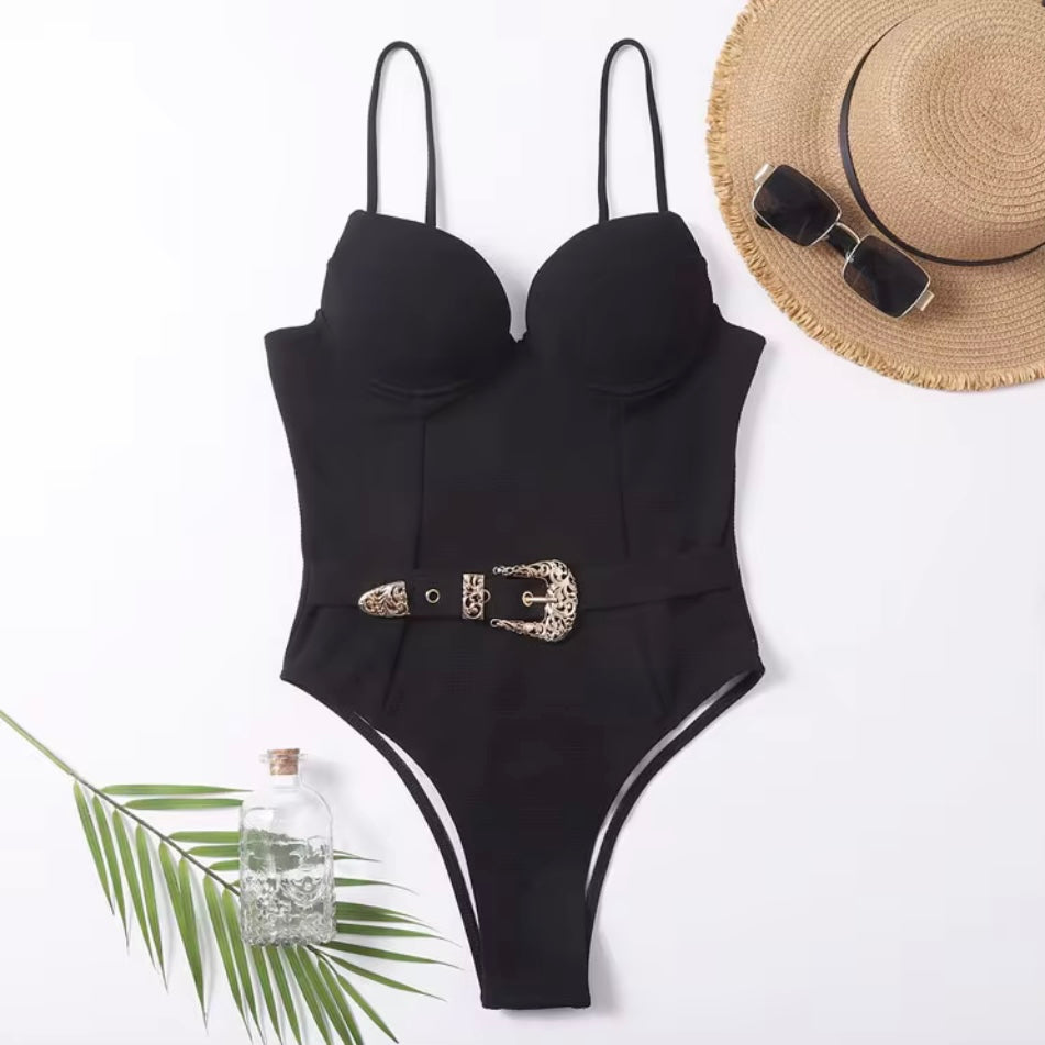 Sexy Women’s Cute Belt Style High Leg Pluge Effect Swimsuit