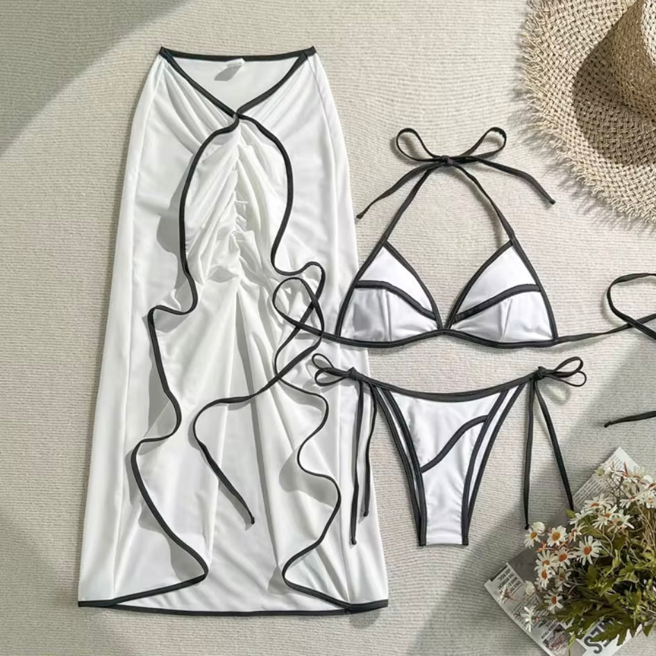 3 Piece Fashion Elegant Bikini Set
Seaside Luxury Beach Seaside Vacation
Swimwear Set Long Skirt
